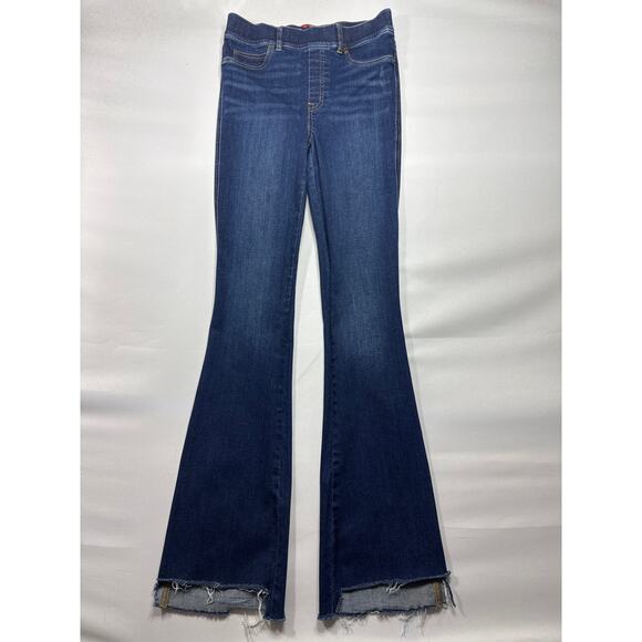 SPANX Denim - Spanx Women's Raw Hem Bootcut Blue Stretch Denim Pull On Jeans - M (28x34.5)